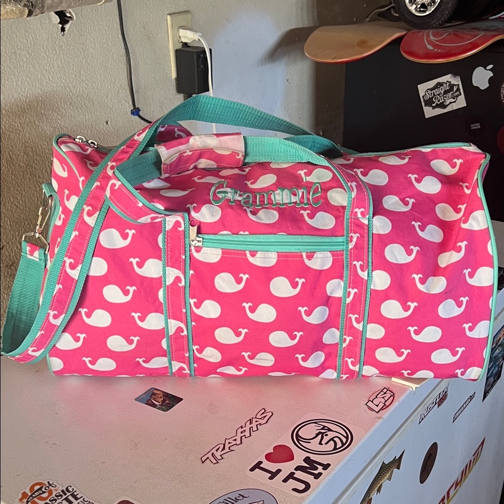 Pink and‎ White Whale Print Duffel Bag “GRAMMIE”